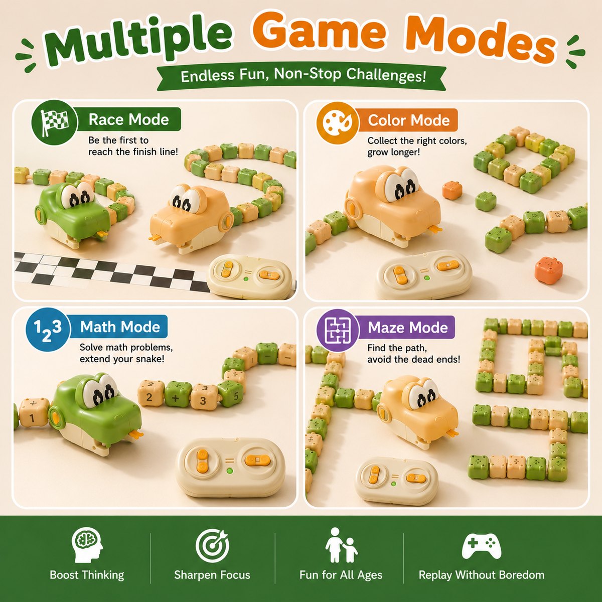 Four ways to play: race, colour, math and maze modes